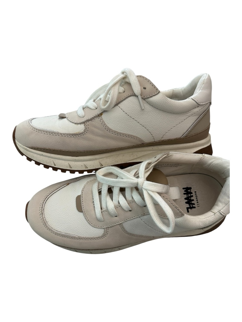 Madewell Leather Neurtral Beige and White Sneakers Sz 8.5 Like New